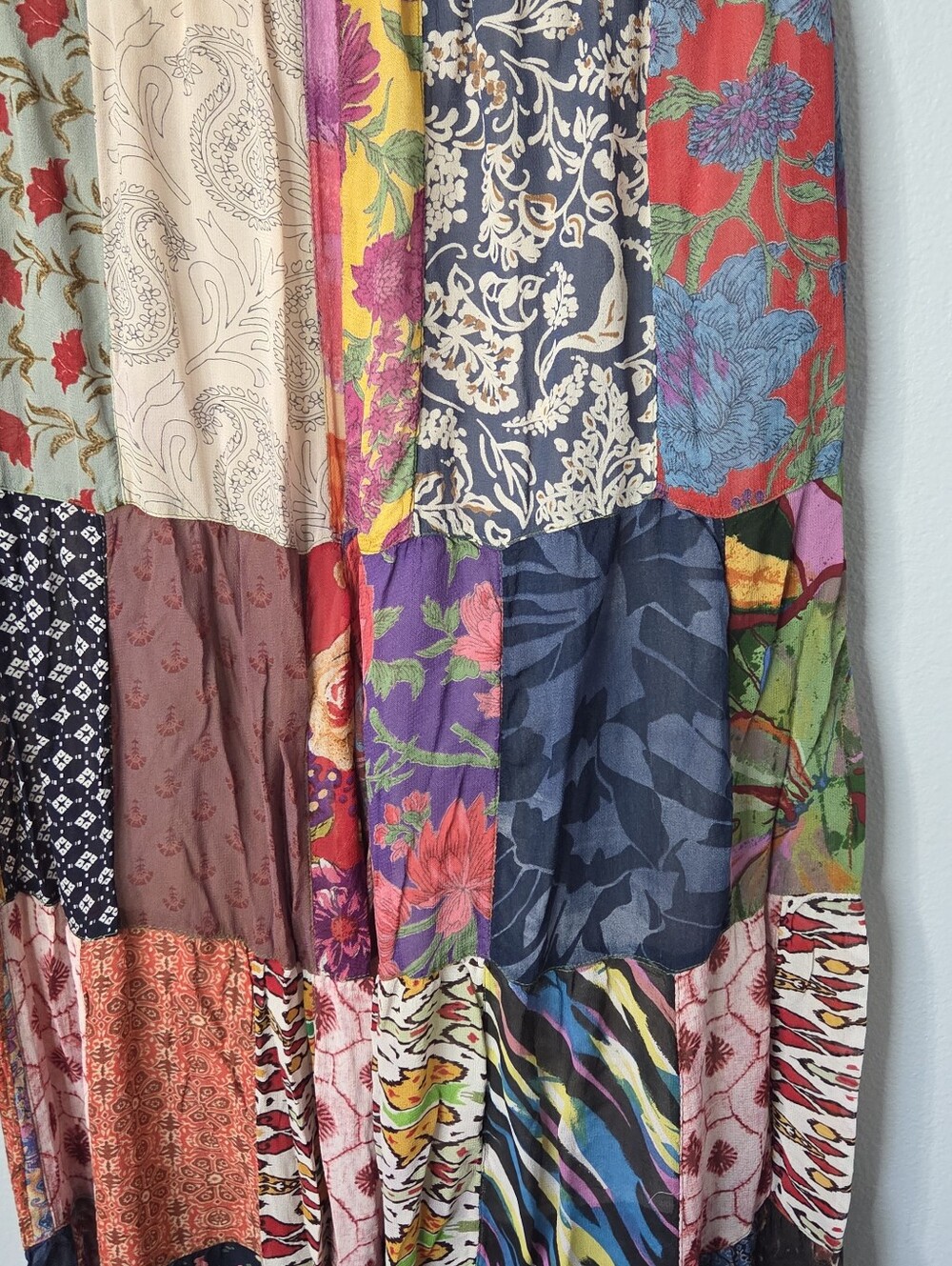 Young Threads Boho Patchwork Wide‑Leg Palazzo Pants XL Drawstring Pockets Flowy - Picture 10 of 14